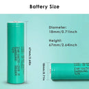 INR18650-20R4 battery dimensions – 65mm height x 18.2mm diameter, standard 18650 size with detailed measurement diagram.