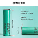 Samsung INR18650-20R4 battery dimensions diagram showing 18.4mm diameter and 65mm height specifications