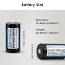 Keeppower 16340 battery size 16.8mm x 35.8mm