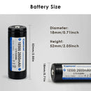 Keeppower 18500 protected battery size 18.5mm x 53mm
