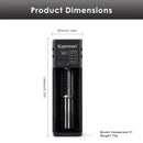 Keeppower K1 single-slot charger compact dimensions with extra wide bay, easily accommodates long protected 21700 batteries up to 74.8mm length.