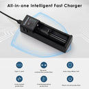 Keeppower K1 smart charger built-in multi-layer safety protection system featuring over-current, short circuit, and reverse polarity protection for safe daily charging.