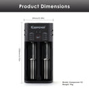 Keeppower K2 dual-slot charger compact dimensions with wide bays, easily accommodates two long protected 21700 batteries up to 74.8mm length simultaneously.