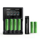 LG INR18650-MJ1 3500mAh 10A button top 6-pack with XTAR VC4SL and MC1 chargers – high-capacity long-run power kit for flashlights, power stations, and outdoor gear.