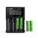 LG INR18650-MJ1 3500mAh 10A flat top 4-pack with XTAR VC4SL 4-slot LCD charger – high-capacity power bundle for EDC flashlights, camping gear, and portable devices.