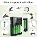 Six LG MJ1 batteries with VC4SL and MC1 chargers – powering flashlights, power stations, and outdoor gear.