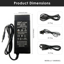 LiitoKala 12.6V 5A charger detailed dimensions measuring 139mm length by 67mm width by 30mm height, with input voltage and output current specifications.