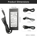 LiitoKala 14.6V 3A LiFePO4 charger detailed dimensions measuring 58mm width by 31mm depth by 140mm height, with input voltage and output current specifications.