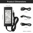 LiitoKala 16.8V 2A charger detailed dimensions measuring 47mm width by 30mm depth by 112mm height, with input voltage and output current specifications.