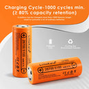  Infographic showing the massive 5100mAh capacity and 1000 recharge cycles lifespan of the Liitokala 26700 high-drain battery