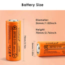 Exact dimension diagram of Liitokala 26700 flat top battery measuring 26mm in diameter and 70mm in height for perfect battery compartment fitment