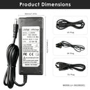LiitoKala 29.2V 2A LiFePO4 charger detailed dimensions measuring 50mm width by 31mm depth by 116mm height, with input voltage and output current specifications.