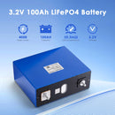 LiitoKala 3.2V 100Ah LiFePO4 battery key features showing 4000+ deep cycles, 100Ah true capacity, 320Wh energy, low internal resistance, and 3.2V nominal voltage.