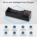  LiitoKala Lii-100 charger featuring 0V activation, soft start, constant current and voltage mode, overcharge, short circuit and reverse polarity protection.