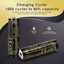 LiitoKala Lii-14A 14500 800mAh battery capacity and cycle life chart showing true 800mAh capacity, 0.5C standard charge/discharge, and 1000 cycle life performance.