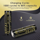LiitoKala Lii-14A 14500 800mAh battery capacity and cycle life chart showing true 800mAh capacity, 0.5C standard charge/discharge, and 1000 cycle life performance.