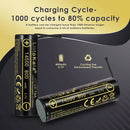 LiitoKala Lii-14A 14500 800mAh battery capacity and cycle life chart showing true 800mAh capacity, 0.5C standard charge/discharge, and 1000 cycle life performance.