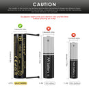 LiitoKala Lii-14A 14500 battery terminal guide showing Flat Top (14×50mm), Button Top (14×52mm), and Nickel Tab (14×51mm) options. Button Top adds ~2mm length; Nickel Tab is pre-welded for DIY pack assembly.