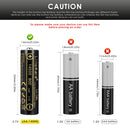 LiitoKala Lii-14A 14500 battery terminal guide showing Flat Top (14×50mm), Button Top (14×52mm), and Nickel Tab (14×51mm) options. Button Top adds ~2mm length; Nickel Tab is pre-welded for DIY pack assembly.