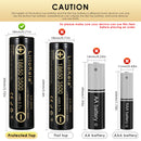 LiitoKala Lii-35A 18650 battery terminal guide showing Flat Top (65mm), Button Top (67.05mm), and Protected Top (69mm) options for different device compatibility.