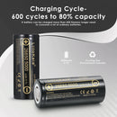  LiitoKala Lii-50A 26650 5000mAh battery cycle life chart showing stable 5000mAh capacity retention after 600 charge and discharge cycles.
