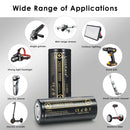 LiitoKala Lii-50A 26650 5000mAh battery detailed dimensions measuring 26.3mm diameter by 65.2mm height, with technical specs table and weight.

