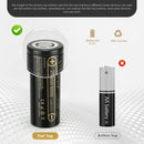 LiitoKala Lii-50A 26650 battery terminal guide showing Flat Top (65.2mm) and Button Top options. Button Top adds ~2mm length for spring-loaded devices.