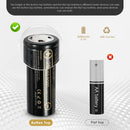 LiitoKala Lii-50A 26650 battery terminal guide showing Flat Top (65.2mm) and Button Top options. Button Top adds ~2mm length for spring-loaded devices.