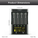 LiitoKala Lii-600 charger detailed dimensions measuring 165mm length, 115mm width and 40mm height, weighing 560g without batteries and adapter.