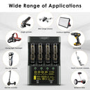 LiitoKala Lii-600 charger and Lii-50A 26650 5000mAh batteries applied in high-drain outdoor flashlights, searchlights and professional battery testing scenarios.
