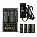 LiitoKala Lii-600 smart charger and tester kit with 4x LiitoKala Lii-50A 26650 5000mAh button top batteries, CN/US plug, featuring 3A fast charge and internal resistance test.