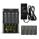 LiitoKala Lii-600 smart charger and tester kit with 4x LiitoKala Lii-50A 26650 5000mAh flat top batteries, CN/US plug, featuring 3A fast charge and internal resistance test.