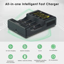  LiitoKala Lii-600 professional smart charger with overcharge, over-discharge, overcurrent, short circuit, 0V activation, and smart temperature control protection.