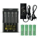 LiitoKala Lii-600 smart charger and tester kit with 4x Samsung INR21700-50S button top 5000mAh batteries, EU plug, featuring 3A fast charge and internal resistance test.