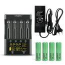  LiitoKala Lii-600 smart charger and tester kit with 4x Samsung INR21700-50S flat top 5000mAh batteries, EU plug, featuring 3A fast charge and internal resistance test.