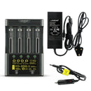 LiitoKala Lii-600 4-slot smart charger with UK plug, including a 12V car adapter for on-the-go charging and testing. Batteries not included.
