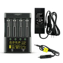LiitoKala Lii-600 4-slot smart charger with US plug, including a 12V car adapter for on-the-go charging and testing. Batteries not included.