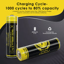 LiitoKala Lii-King4000 18650 4000mAh Protected Button Top battery capacity and cycle life chart showing true tested capacity of 3900-4000mAh and 1000 cycle life with 3A discharge limit.