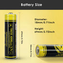LiitoKala Lii-King4000 18650 4000mAh Protected Button Top battery detailed dimensions measuring 69mm length by 18mm diameter, with 3.7V nominal voltage and 3A discharge limit due to protection board.