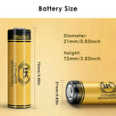 LiitoKala Lii-King6000 21700 6000mAh Button Top battery detailed dimensions measuring 22.25mm diameter by 72.55mm height, with 3.7V nominal voltage, 6A discharge, and ≤16mΩ internal resistance specs.