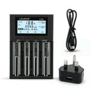 LiitoKala Lii-M4 4-slot smart battery charger with Type-C input, USB output power bank function, LCD display, and capacity test mode. Charger and cable only, wall adapter NOT included.UK