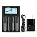 LiitoKala Lii-M4 4-slot smart battery charger with Type-C input, USB output power bank function, LCD display, and capacity test mode. Charger and cable only, wall adapter NOT included.US