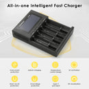 LiitoKala Lii-M4 4-Slot Smart Charger Kit with 4x 21700 5000mAh Batteries - Power Bank Function, Type-C Input, USB Output, Capacity Test (TEST Mode) for Flashlights, Power Banks & DIY Projects (Flat Top / Button Top, US/EU/UK Plug Options)