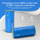 Graphic showing the real 6000mAh capacity and 2000+ recharge cycles lifespan of the LTT 32700 LiFePO4 battery, highlighting its long-term durability