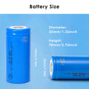 Detailed technical specification table for LTT 32700 3.2V 6000mAh LiFePO4 battery featuring 3C discharge rate, ≤10mΩ internal resistance, and wide temperature operating range