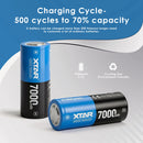 XTAR 26650 7000mAh battery positive terminal close-up showing button top and vent