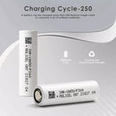Molicel P26A 18650 2600mAh 35A battery side profile showing flat top terminal and metallic gold wrap for 10-pack