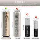 Molicel INR-21700-P42A battery flat top, button top, spot welded tabs, pre-wired leads and protected top comparison showing terminal types and configurations