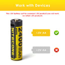 NITECORE NH2400 AA battery featuring a standard button top positive terminal with stainless steel nickel-plated protection plate and a built-in Type-C charging port.