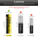 NITECORE NL1411R 14500 battery featuring a standard button top positive terminal with built-in USB-C charging port for direct charging.